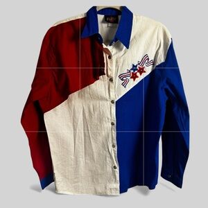 Vintage Y2k red white and blue embellished button Down shirt Wildfire USA unisex